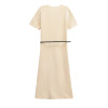 Round neck single breasted short sleeved dress with waist belt for women