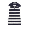 Color blocking striped sleeveless knitted lapel dress for women